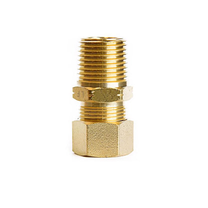 Pack of five Emery Jensen bulk compression fittings, 5/8" to 1/2", showing metallic connectors and threading.