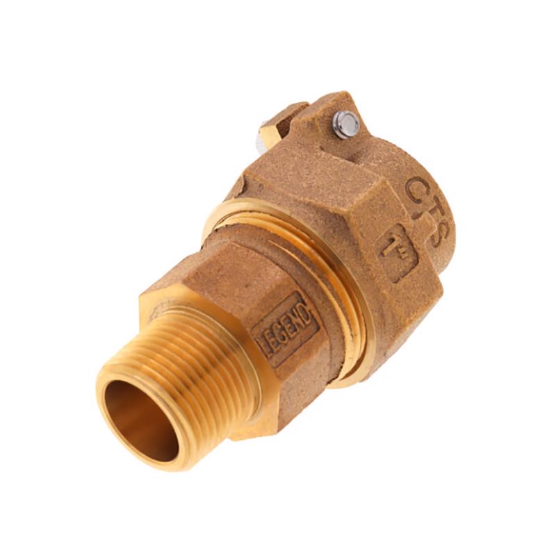 Emery Jensen 1-inch CTS to 3/4-inch MNPT bulk compression coupling fitting for plumbing connections.