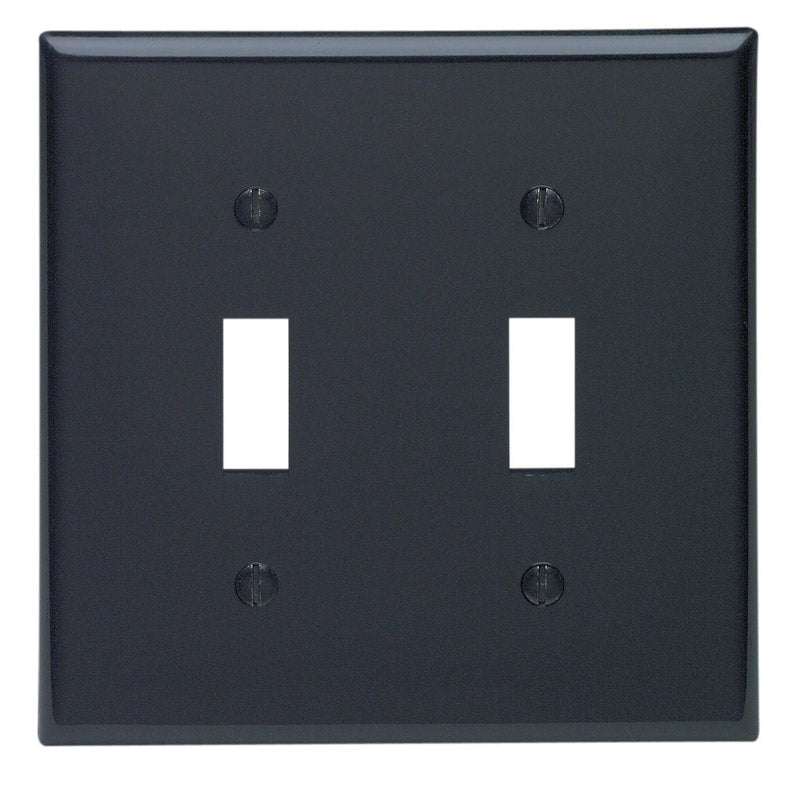 Black Emery Jensen WALLPLATE 2G STD TOG bulk plastic wallplate with two openings, designed for standard electrical switches.
