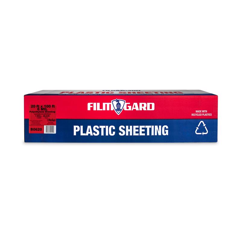 Black 6 mil thick bulk poly film by Emery Jensen, 20x100 feet, durable plastic sheeting for packaging and protective use.