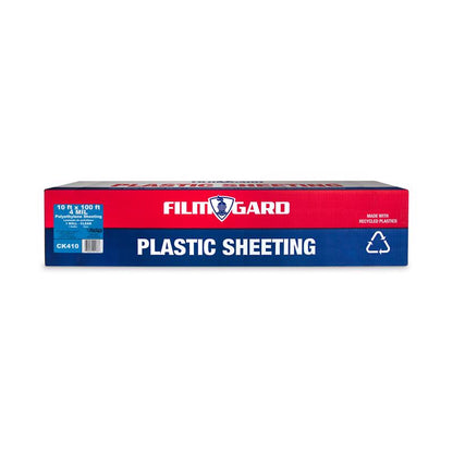 Clear 4 mil Emery Jensen bulk poly film, 10x100 feet, durable plastic sheeting for packaging and protective covering.