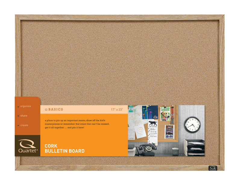 Emery Jensen 17x23-inch bulletin board with cork surface for posting notices and reminders.