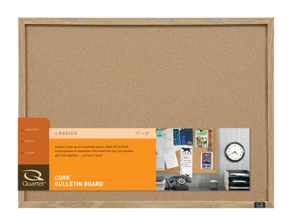 Emery Jensen 17x23-inch bulletin board with cork surface for posting notices and reminders.