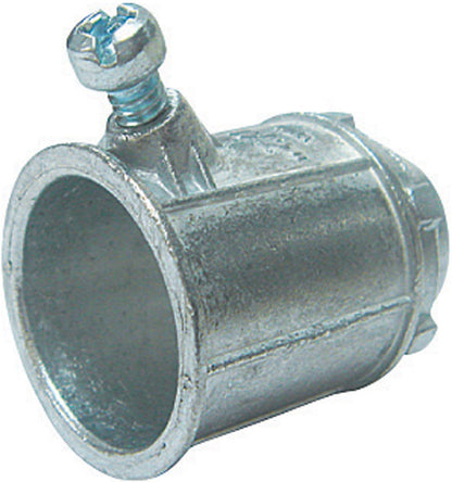 Emery Jensen 1/2-inch set screw flexible connector for armored BX cable fitting, with threaded metal body and set screw for secure connection.