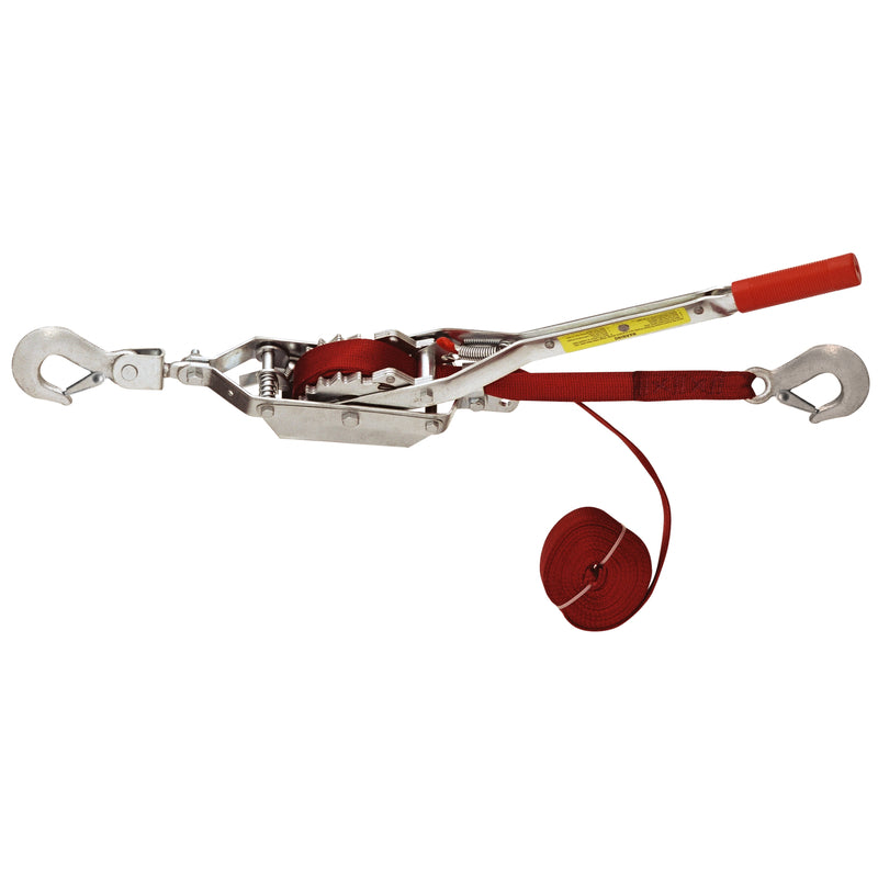 Emery Jensen 1-ton cable puller with 18:1 lever ratio and puller strap, used for heavy-duty lifting and pulling tasks.