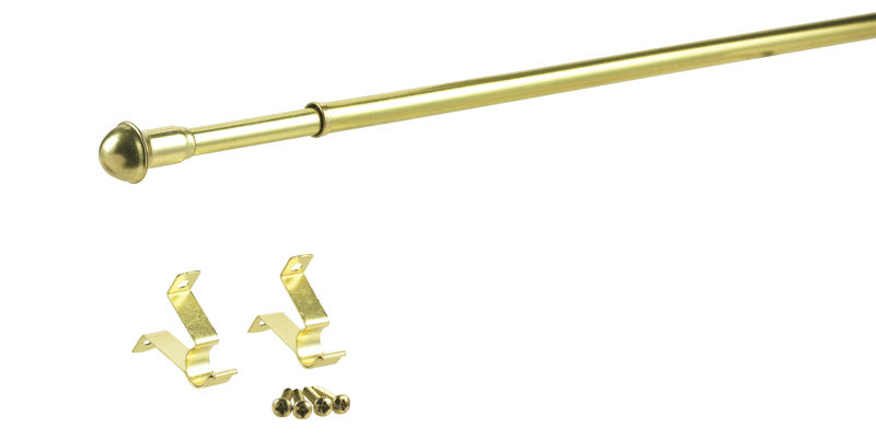 Emery Jensen Cafe Rod 7/16 inch, 28-48 inch brass finish for kitchen or bathroom decor and hanging appliances.