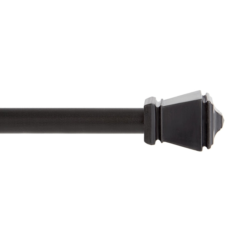 Black Emery Jensen Cafe Rod Amelia 48-inch with decorative finials, ideal for hanging curtains in modern kitchens or living spaces.