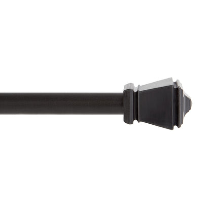 Black Emery Jensen Cafe Rod Amelia 48-inch with decorative finials, ideal for hanging curtains in modern kitchens or living spaces.
