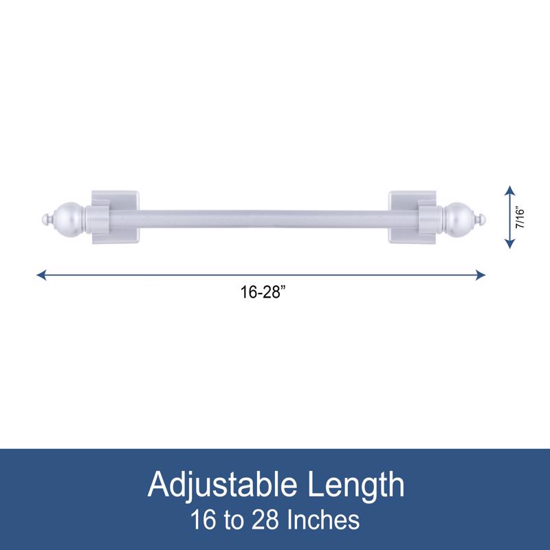 Emery Jensen MAG Cafe Rod Silver 16-28 inches, decorative metal curtain rod with finials for modern window décor.