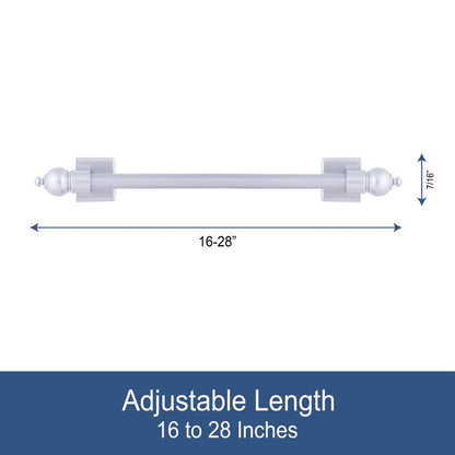 Emery Jensen MAG Cafe Rod Silver 16-28 inches, decorative metal curtain rod with finials for modern window décor.