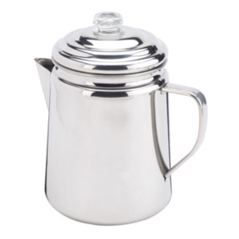 Emery Jensen 14C coffee percolator in camping cookware set, with handle and spout, ready for outdoor brewing.