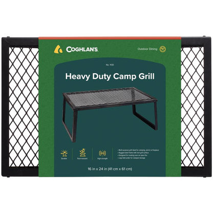 Emery Jensen camping accessories camp grill measuring 24x16 inches, suitable for outdoor cooking during camping trips.
