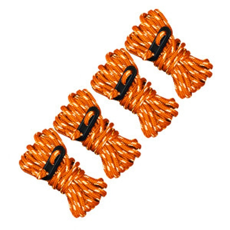 Emery Jensen 13-foot reflective guy line for camping accessories, bright orange color with reflective strip for visibility.