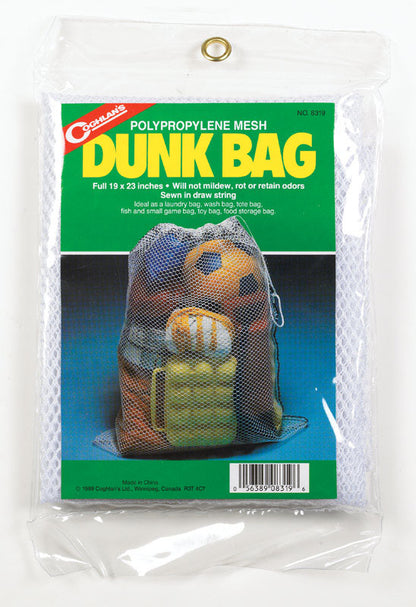 Emery Jensen storage dunk bag for camping, 19x23 inches, with durable fabric and multiple compartments for outdoor gear storage.