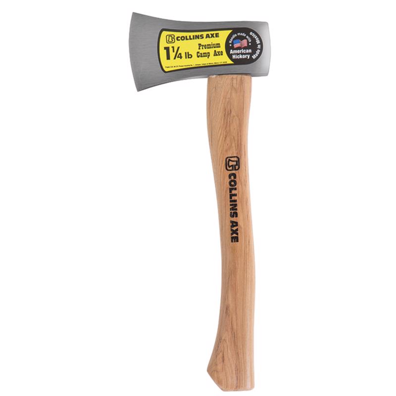 Emery Jensen 14-inch hunting axe with wooden handle, camping tool for outdoor activities and wood chopping.