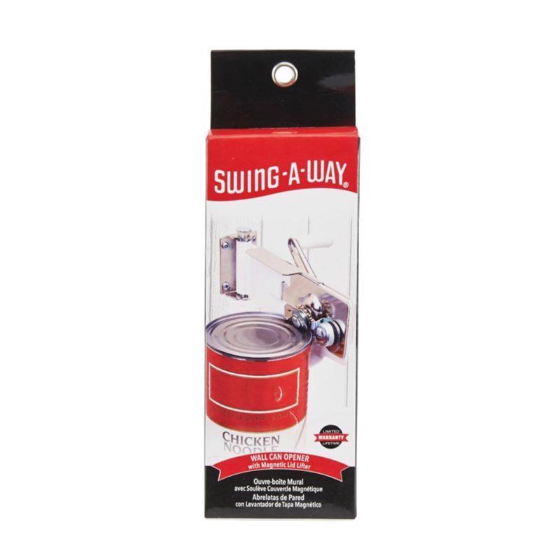 Wall-mounted Emery Jensen can opener in white, designed for easy opening of canned goods with a sturdy mounting system.