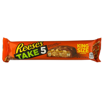 Emery Jensen Take 5 candy bars, 2.25 oz, pack of 18, chocolate and candy bars with caramel, peanut, and pretzel fillings.