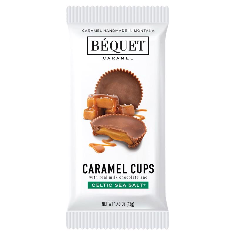Pack of 12 Emery Jensen Caramel Cup Sea Salt candies, soft caramel chocolates with sea salt for a sweet and salty treat.