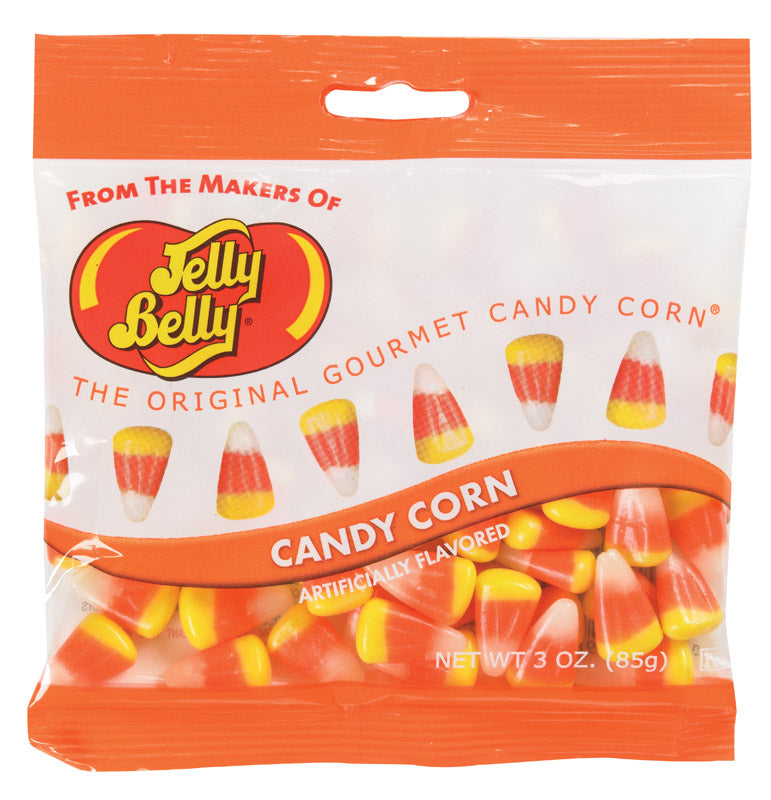 Pack of 12 Emery Jensen candy corn bags, colorful non-chocolate candies in bright orange, yellow, and white packaging.