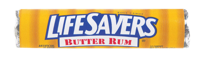 Emery Jensen Candy Lifesavr B Rum14PK pack of 20 non-chocolate candies in colorful wrappers on a white background.
