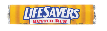 Emery Jensen Candy Lifesavr B Rum14PK pack of 20 non-chocolate candies in colorful wrappers on a white background.