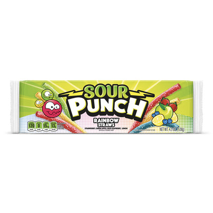 Emery Jensen sour strawberry candy pack with 24 colorful, chewy sour strawberry candies in 4.5 oz bags.