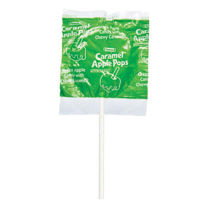 Emery Jensen caramel apple pop candies, non-chocolate chewy treats in a pack of 48, featuring caramel and apple flavors.