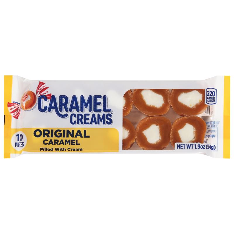 Emery Jensen caramel creams in 1.09oz packs, colorful individually wrapped candies, pack of 20, non-chocolate candy treats.