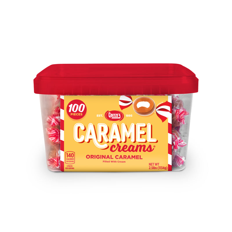 Emery Jensen caramel creams in a 100-count box, soft caramel candies with creamy filling, perfect for snacking or sharing.