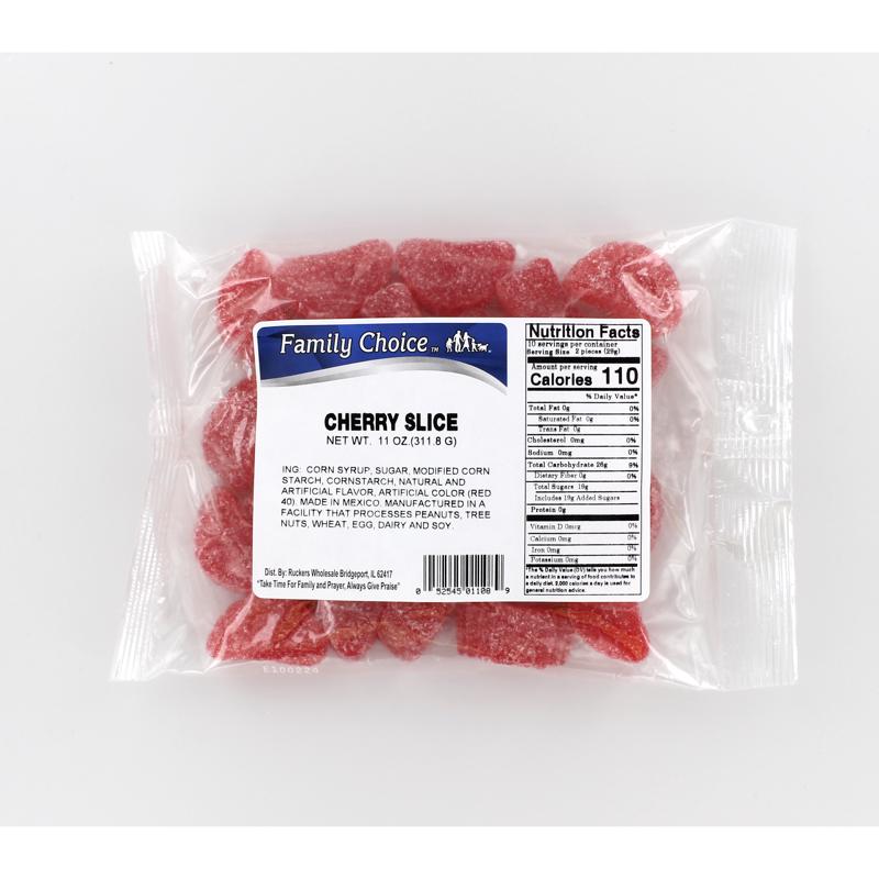 Emery Jensen Cherry Slice Candy in 14 oz packs, colorful non-chocolate fruit-flavored candies, pack of 12.