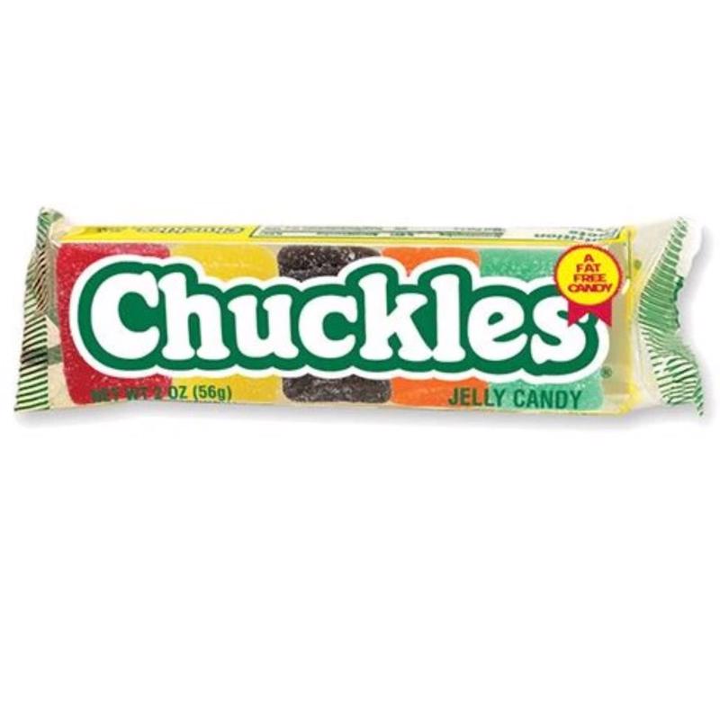 Emery Jensen Chukles Jolly Candy 2oz pack of 24, colorful non-chocolate candies in clear packaging.