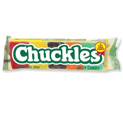 Emery Jensen Chukles Jolly Candy 2oz pack of 24, colorful non-chocolate candies in clear packaging.