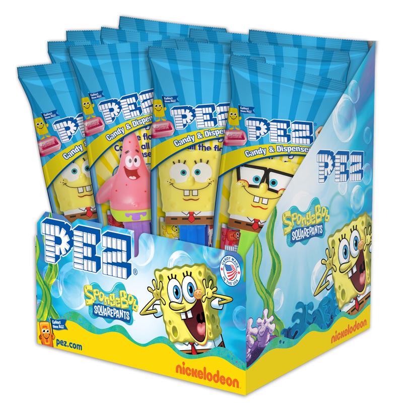 Pack of 12 SpongeBob-themed candy and non-chocolate treats by Emery Jensen, colorful packaging featuring SpongeBob character.
