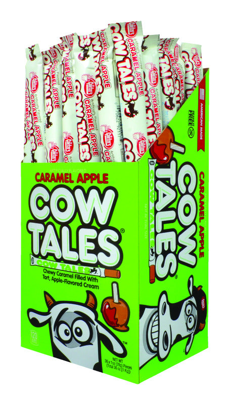 Emery Jensen Cow Tales Caramel Apple candies in a pack of 36, featuring caramel and apple flavored chewy candy sticks.