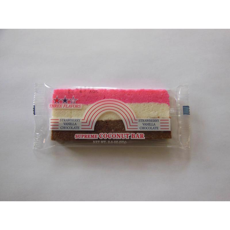 Pack of 24 Crown Coconut Bars by Emery Jensen, 2oz candy and non-chocolate coconut-flavored snack bars.