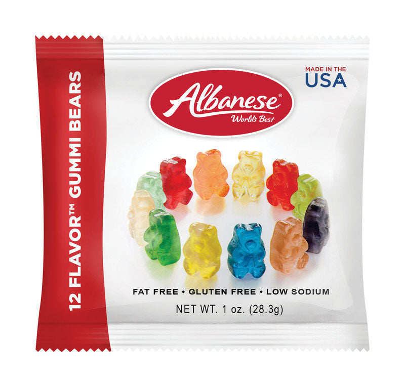 Assorted gummy bears candy from Emery Jensen in a 1oz bag, colorful non-chocolate gummy sweets with cheerful bear shapes.