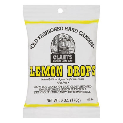 Emery Jensen Lemon Drop hard candy in a 6oz bag, bright yellow citrus-flavored sweets in clear packaging.