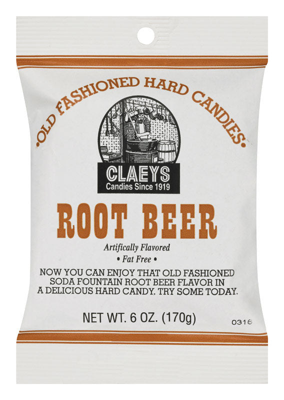 Emery Jensen root beer hard candy in a 6oz package, non-chocolate candy with root beer flavor, shown in the image.