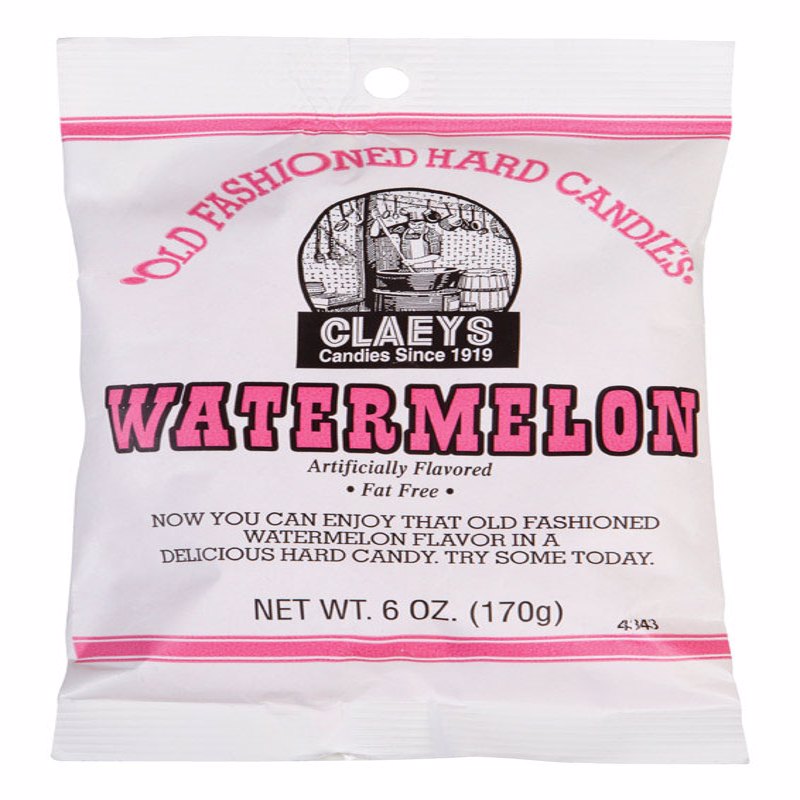 Emery Jensen Watermelon Hard Candy 6oz, colorful watermelon-shaped candies in a clear bag, ideal for sweet snacking.