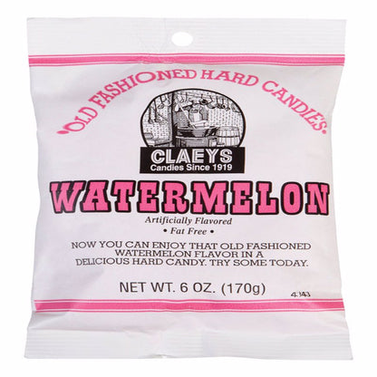 Emery Jensen Watermelon Hard Candy 6oz, colorful watermelon-shaped candies in a clear bag, ideal for sweet snacking.