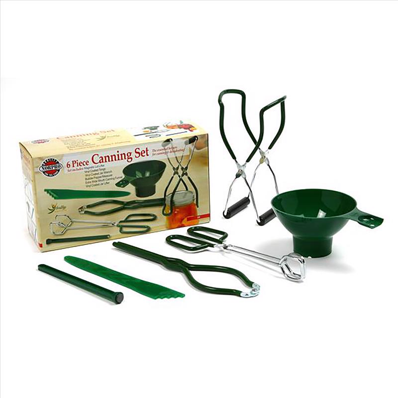 Emery Jensen Canning Set WD Mouth 6-Pack of canning accessories with jars and lids for preserving food.