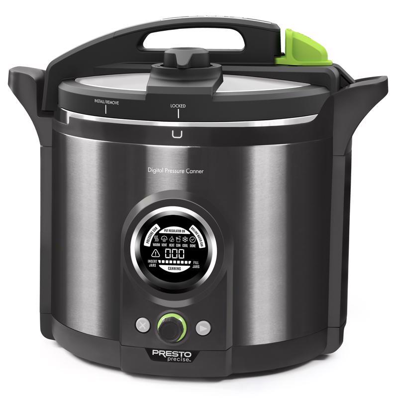 Emery Jensen 12-quart pressure canner with canning accessories, stainless steel lid, and pressure gauge for home food preservation