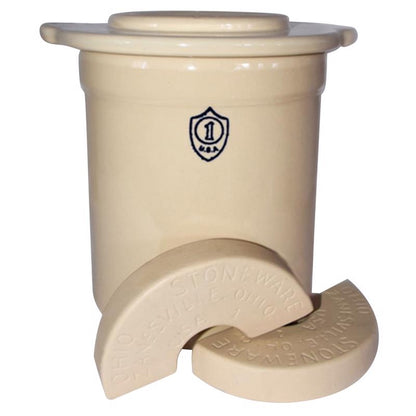 Emery Jensen 1-gallon stoneware canning crock set with rustic finish, ideal for preserving and storing food.