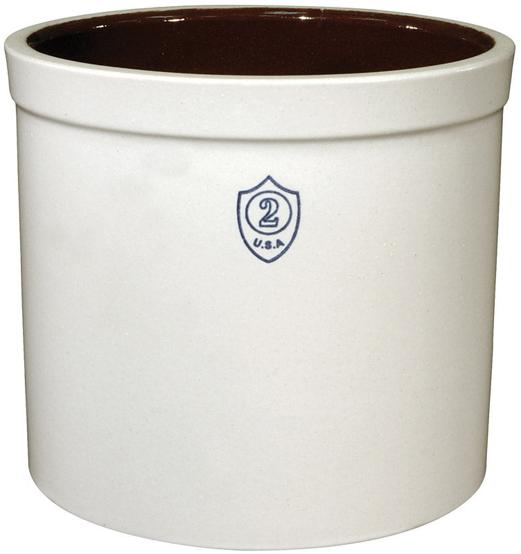 Emery Jensen 2-gallon stoneware canning crock with traditional design and sturdy ceramic construction for food preservation.