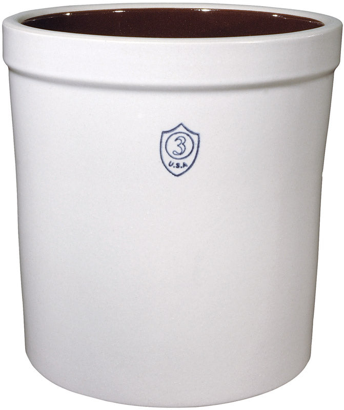 Emery Jensen 3-gallon stoneware canning crock with a rustic design and traditional lid for preserving food.