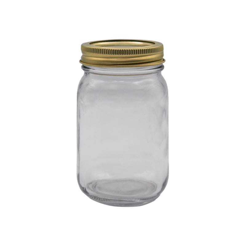 Set of 12 Emery Jensen 16 oz. Canning Jars with metal lids, perfect for preserving fruits, vegetables, and homemade jams.