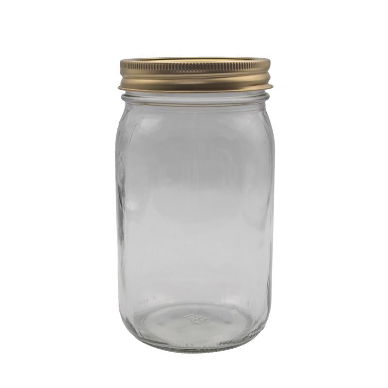 Set of 12 Emery Jensen 1-quart canning jars with metal lids, ideal for preserving and storing food.