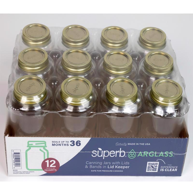 Set of 12 Emery Jensen Canning Jars, 32 oz each, with secure lids, ideal for preserves and storage.