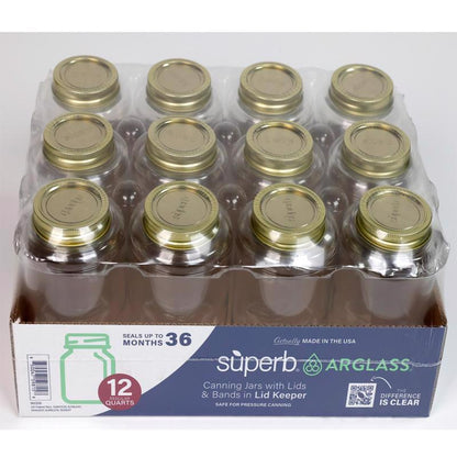 Set of 12 Emery Jensen Canning Jars, 32 oz each, with secure lids, ideal for preserves and storage.