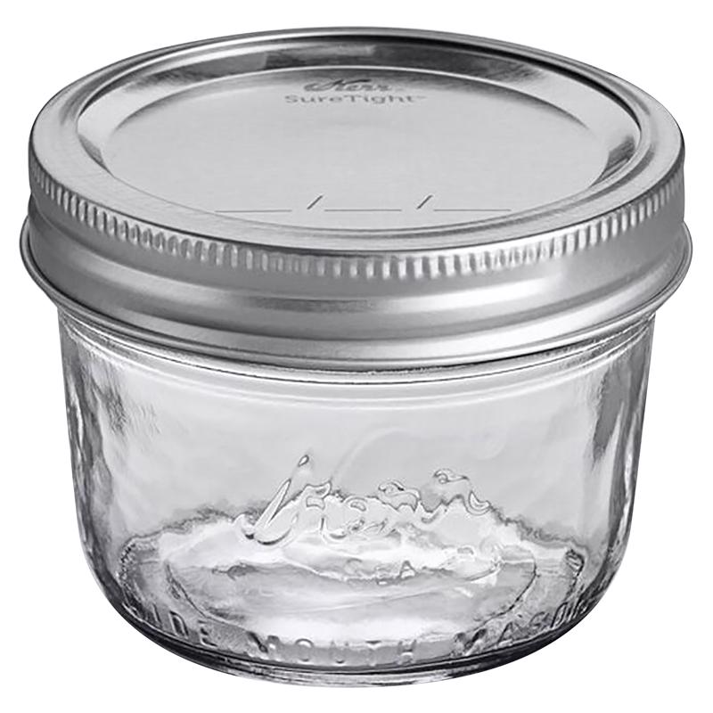 Set of 12 Emery Jensen 1/2 pint Mason canning jars, clear glass storage jars for preserves and homemade goods.